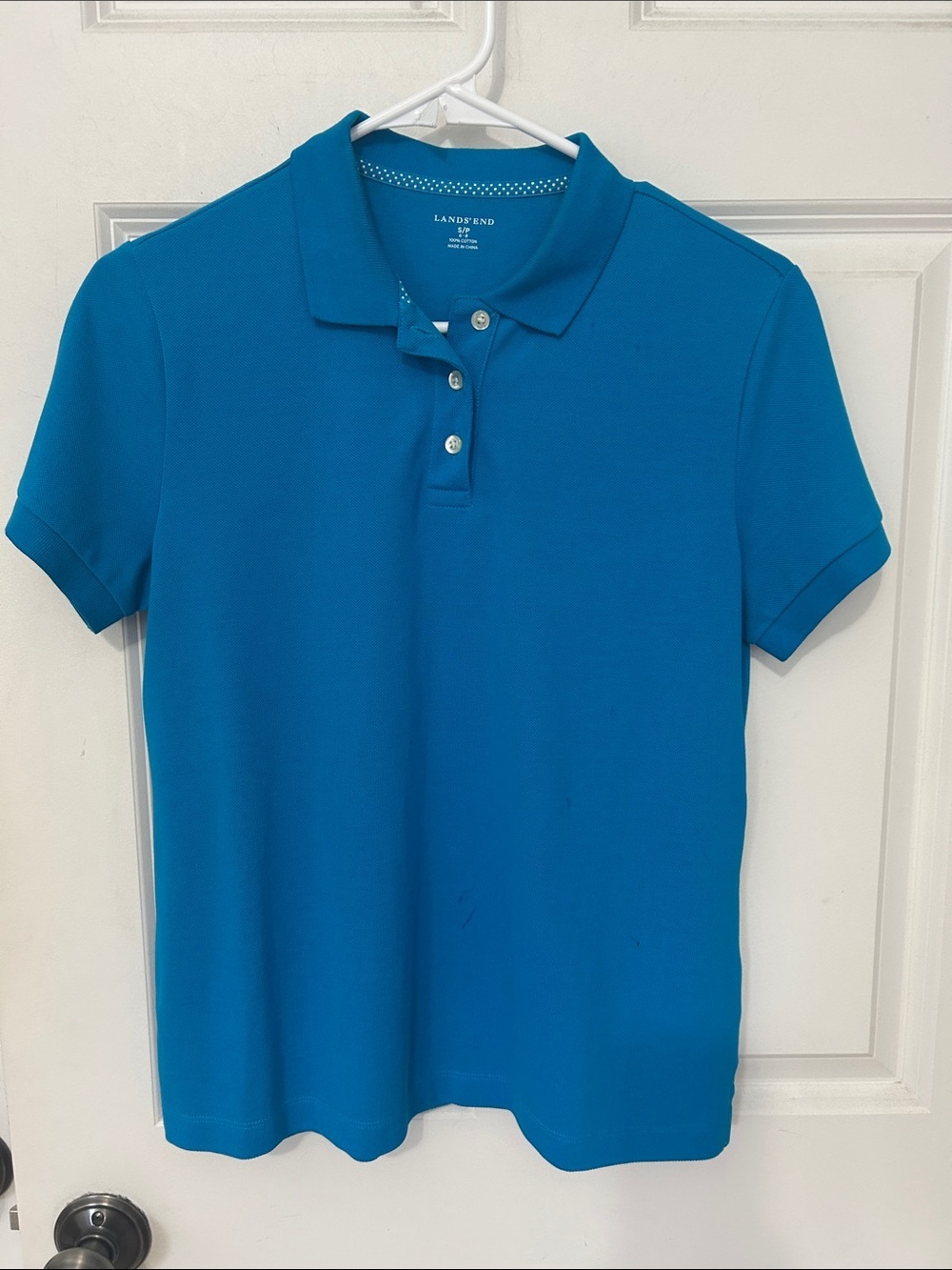 Lands' End Women's Short Sleeve Polo Size Small Teal Blue Cotton Shirt